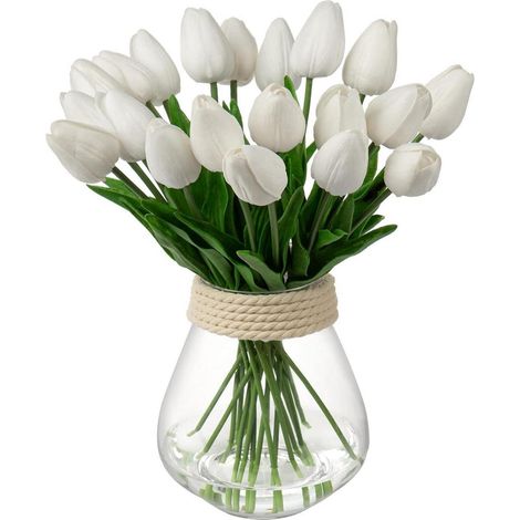 10 Stück Künstliche Tulpen Blumenstrauß Real-Touch Weiß für Dekoration (1/5)