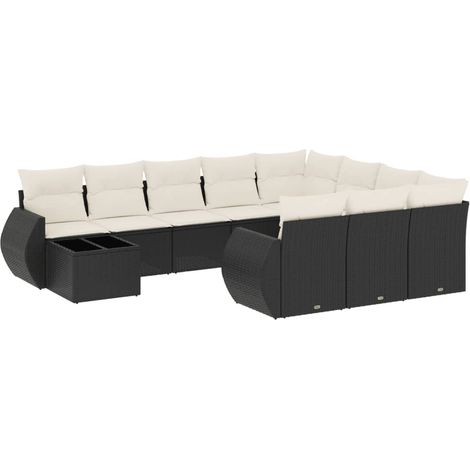 vidaXL Tavolo da giardino - Set Divani da Giardino 11 pz con Cuscini in Polyrattan Nero (1/5)
