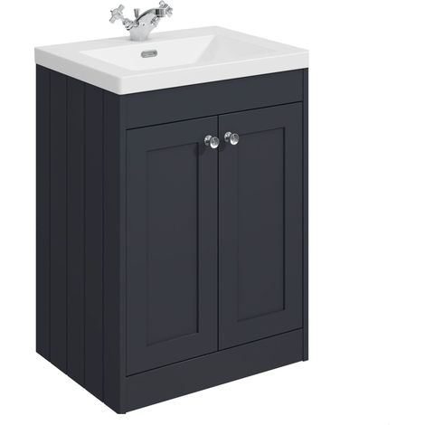 Balterley Butterton 600mm Floor Standing 2 Door Unit with Minimalist Basin 1 Tap Hole - Satin Dark Grey