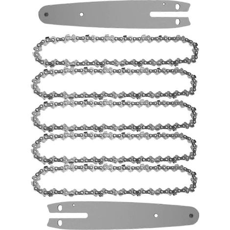 Lot de 5 chaînes de tronçonneuse de 15 cm (6 pouces) avec 2 guides-chaînes pour mini-tronçonneuse (1/4)