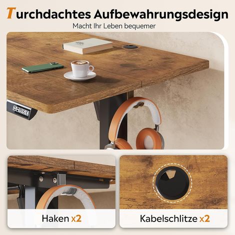 Bureau réglable en hauteur 160 × 70 cm, moteur silencieux avec 3 hauteurs préréglées, plage de réglage de 72 à 118 cm, bureau ergonomique assis-debout pour le bureau, marron (1/5)
