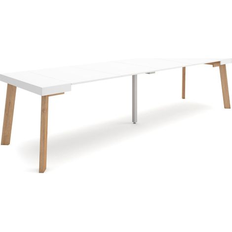 Skraut Home - Table console extensible, Console meuble, 300, Pour 14 personnes, Pieds en bois, Style moderne, Blanc (1/5)