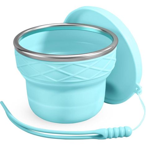 Tasse de voyage pliable en silicone avec couvercle, 200 ml, sans BPA, portable pour voyage, voyage d'affaires, camping, randonnée (1/5)