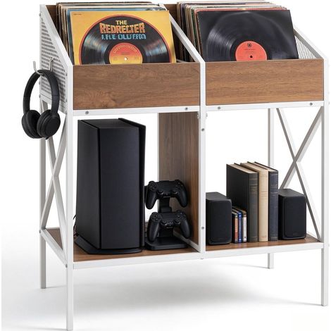 COSTWAY Meuble Vinyle à 2 Niveaux avec 4 Compartiments, Naturel (1/5)