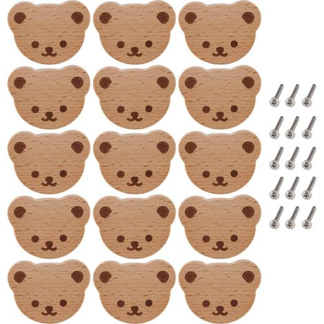 Boutons de Meuble Boutons de Tiroir en Bois Boutons de Placard en Bois Boutons de Tiroir Ours pour Enfants, Commode, Tiroirs, Cuisine (1/5)