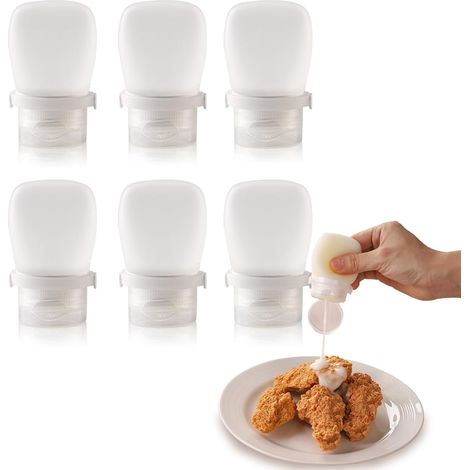 Lot de 6 flacons souples en silicone pour condiments, petits flacons à vinaigrette de voyage, contenants pour vinaigrette à emporter dans la boîte à lunch, flacon de sauce de voyage de 30 ml/1 oz avec (1/5)