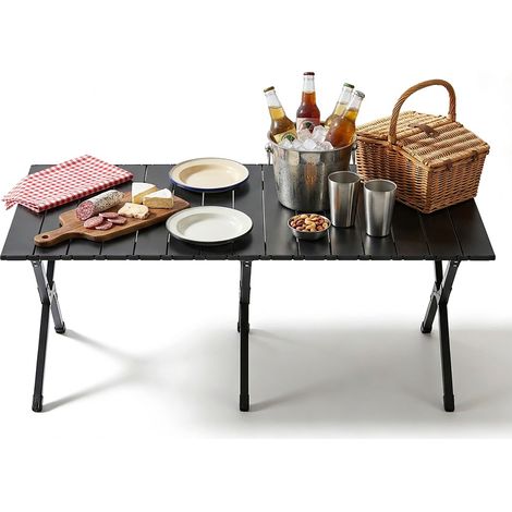 Relaxdays Campingtisch, klappbar, HxBxT:44x120x60 cm, Stahl & Kunststoff, Tragetasche, wetterfest, Gartentisch, schwarz