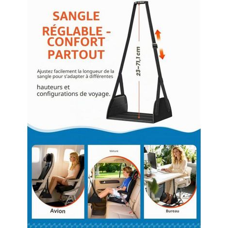 Repose-Pieds - Nylon et Polyéthylène - Sangle Réglable 58 à 71 cm - Pour Avion Bureau Train Bus - Lot de 2 (1/5)