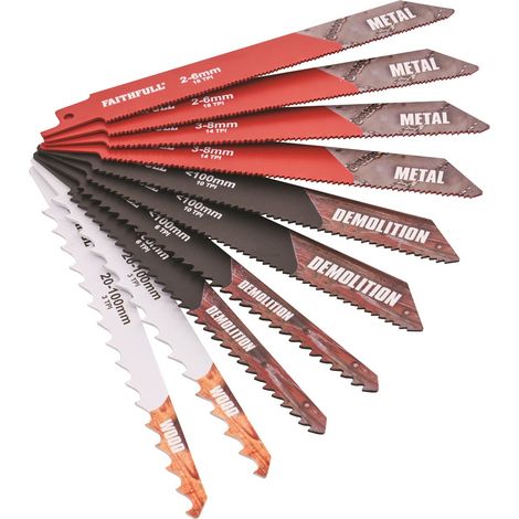 Faithfull Sabre Recip Reciprocating Saw Blade Set 10 Piece Set FAISBSSET10C