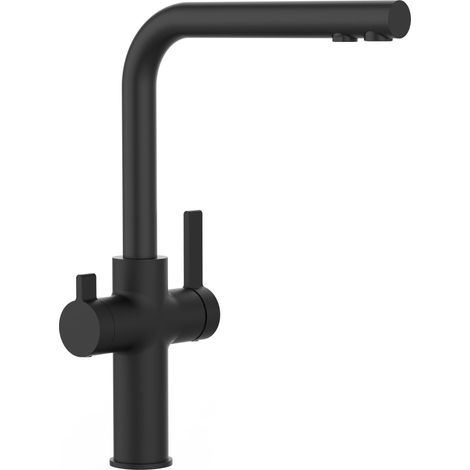 Rubinetto 3 vie miscelatore cucina Nero Opaco con canale separato per acqua filtrata, canna a L - Serie FC (1/4)