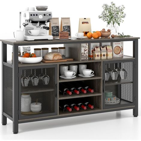 Wine Bar Cabinet 140cm Industrial kitchen Buffet Sideboard with storage (1/5)