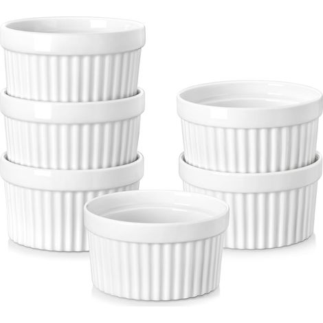 Lot de 6 Petit Ramequins Four en Porcelaine, Ramequins Individuels en Céramique pour Soufflés Crème Brulée Muffins Cupcakes Puddings, 140ml, Blanc Ivoire (1/5)