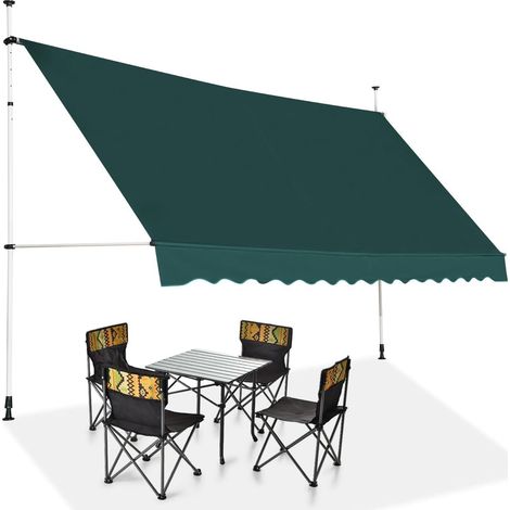 Store Banne Manuel Rétractable 3,5 x 1,25M avec Manivelle Hauteur Réglable 200-300CM, Auvent de Terrasse Tissu Oxford Imperméable & Anti UV (Vert) (1/5)