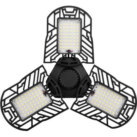 60W LED Garagenleuchte mit schwarzem Gehäuse, E26/E27 verformbare Deckenleuchte mit 3 verstellbaren Paneelen, für Garage, Werkstatt, Lagerhalle, Keller, Flur, Stadion (warmweißes Licht) (1/5)