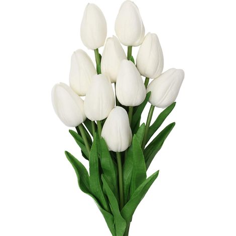 Lot de 10 tulipes artificielles effet réaliste, composition florale pour centre de table de mariage ou décoration intérieure - Fleurs artificielles couleur crème (1/5)