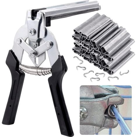 Pince à clous de type M avec 1200 clips M en acier galvanisé pour clôture, cages (1/5)