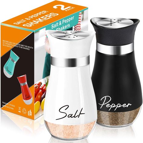 Ensemble de salière et poivrière, salière et poivrière de 120 ml à fond en verre avec couvercle en acier inoxydable, idéales pour la cuisine, la table de cuisson, le camping-car et le camping. (1/5)