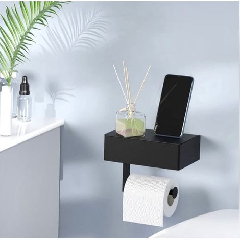 Porte-rouleau WC – Noir – Inox – Compartiment de rangement – Fixation murale – Salle de bain (1/5)