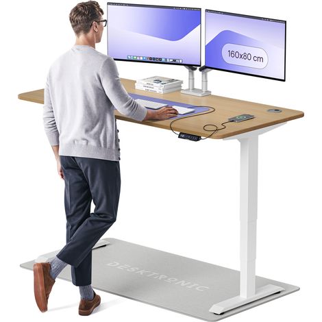 Desktronic Bureau assis debout HomePro - 160x80cm - Chêne/Blanc