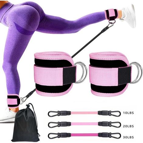 Juego de 5 bandas de resistencia para tobillos, correas para ejercicios de piernas y glúteos para yoga y fitness en casa, tonificación de piernas, unisex - Rosa (1/5)