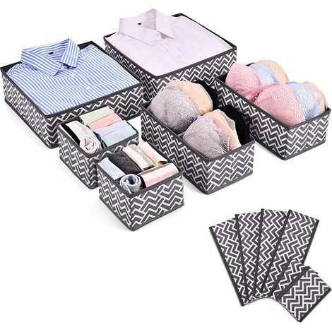 Organiseur de tiroirs en tissu, 6 unités avec compartiments multiples, rangement optimisé pour chaussettes, culottes et vêtements
