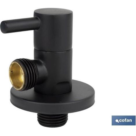 COFAN válvula de escuadra 1/2 x 1/2 modelo lux negra , Válvula de escuadra modelo Lux Negra con acabado negro mate resistente a los arañazos y fácil de limpiar.Cierre y apertura de