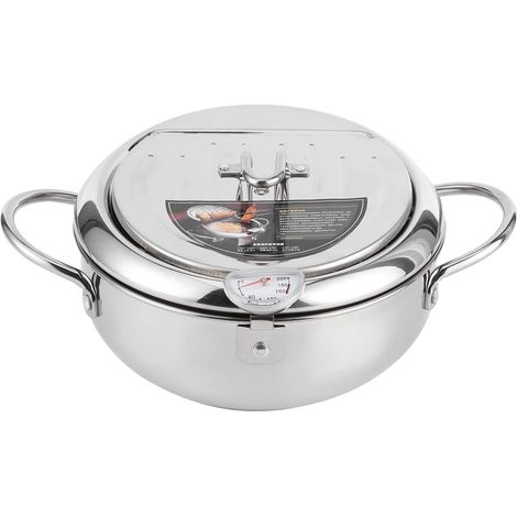 Friteuse Tempura Marmite à Frire Tempura avec Thermomètre, Poignée Tactile Froide, Rappel du Niveau D'huile, Compatible avec (Taille L 24 cm/9,4 pouces)