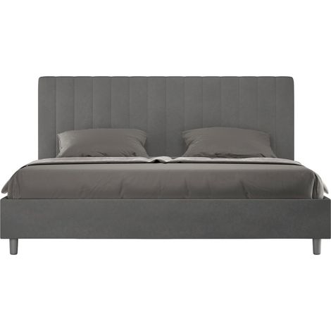 Letto matrimoniale king size contenitore imbottito 180x190 microfibra grigio Agueda
