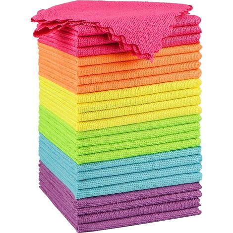 Chiffon Microfibre - 40 x 40 cm - Pour Nettoyage Cuisine Voiture Vitres - Lot de 24 Pièces Colorées (1/5)