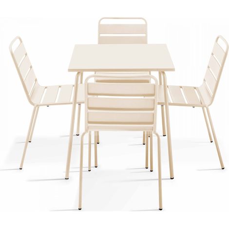 Ensemble table de jardin et 4 chaises en métal ivoire - Palavas (1/5)