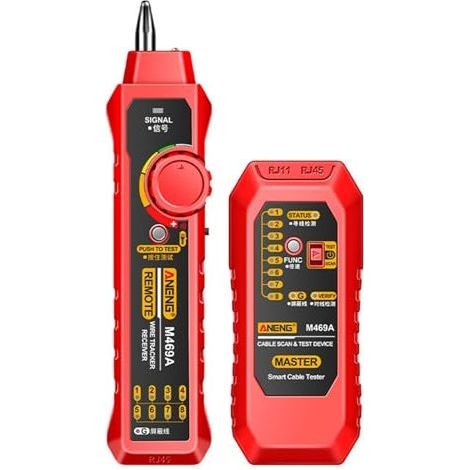 Testeur de ligne réseau pour câbles RJ11 et réseau, comprend récepteur, émetteur et clips (Noir) (1/4)