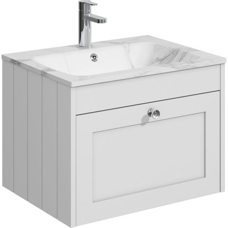 Balterley Butterton 600mm Wall Hung 1 Drawer Unit with Stone Basin 1 Tap Hole, Satin White (1/4)