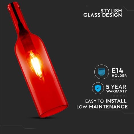 V-TAC LED-Glasflaschen-Kronleuchter mit E14-Lampenfassung (max. 60 W) Ø72 x 115 cm, Rot