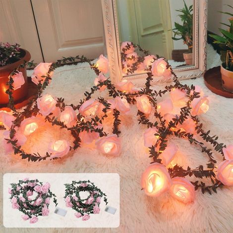 Guirlande Lumineuse En Rotin Avec Roses - 20 Ampoules LED - Alimentée Par Piles AA - 300 cm - Pour Décoration Chambre, Mariage, Fête Et Saint-Valentin (1/5)