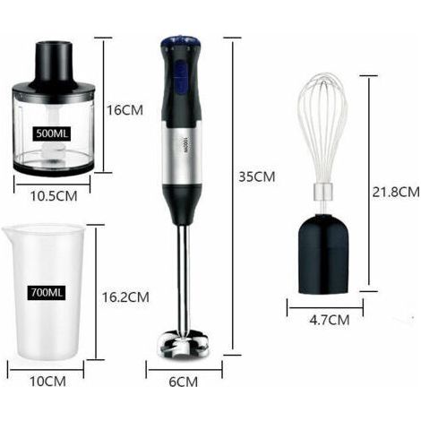 Mixeur plongeant – 1000W – Moteur en cuivre – 5 vitesses réglables avec broyeur de glace (1/2)
