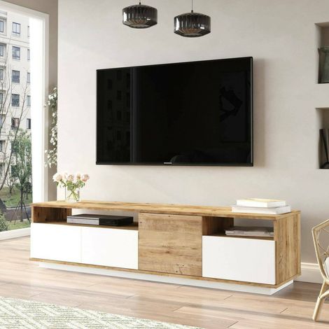 Dmora - Mueble de televisión Carme, Aparador de salón, Mueble bajo para TV, Base de pared equipada, 180x45h45 cm, Roble y Blanco, con embalaje reforzado (1/5)