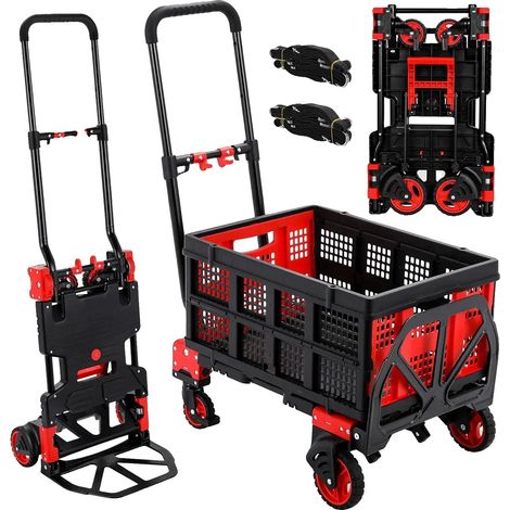 Carro de mano, capacidad de carga de 150 kg, diseño versátil 2 en 1, rojo. (1/2)