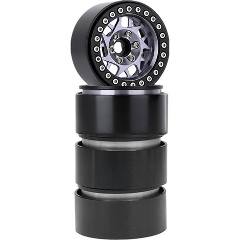 Jante de roue en alliage d'aluminium Beadlock 2,2 pouces moyeu de jantes 4 pièces de remplacement pour TRAX4 SCX10 90046 AXI03007 RedCat Gen8 1/10 voiture télécommandée (1/5)
