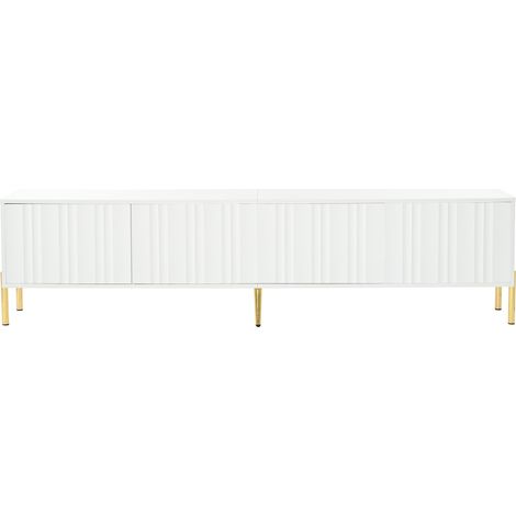 Mobile TV bianco 190 x 38 x 48 cm con gambe dorate e porte scanalate (1/5)
