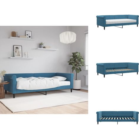 Tagesbett mit Matratze Blau 90x200 cm Samt - Tagesbett - Schlafsofa - Gästebett - Blau - Samtcouch (1/5)