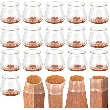 16 Pieces Chair Leg Protectors Silicone Chair Caps with Transparent Felt Protects Chair Legs on Hardwood Floors and Tiles