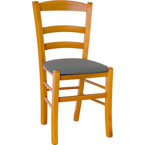 Sedia legno paesana ciliegio con seduta similpelle antracite