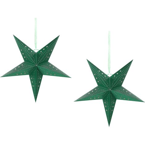Conjunto de 2 estrellas LED de papel verde esmeralda 45 cm purpurina Motti