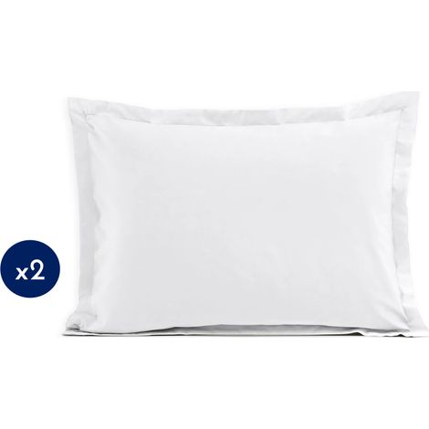 Lot de 2 taies rectangulaires coton 57 fils Blanc 50x70 cm