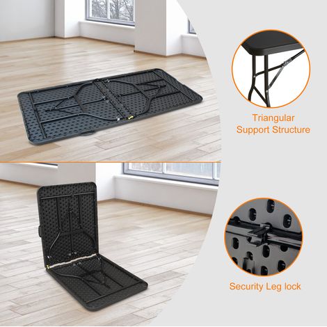 Mesa plegable exterior 180 x 73,6 x 73,6 cm, plástico y metal negro, FloraGrace (1/5)