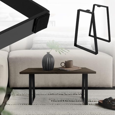 Juego de 2 patas de mesa de 28 x 40 cm de alto, forma trapezoidal, color negro, acero con recubrimiento en polvo, diseño industrial, patas para muebles de bricolaje, deslizadores para mesa de comedor, (1/5)