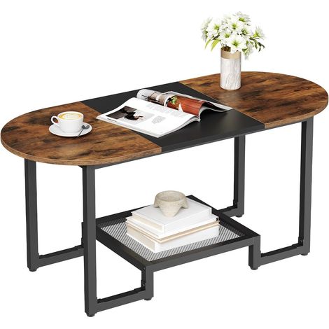 Petite Table Basse Ovale Étroite avec 2 Étagères de Rangement (1/5)