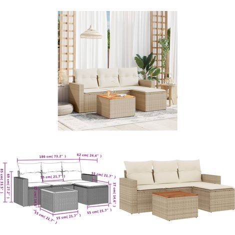 5-tlg. Garten-Sofagarnitur mit Kissen Beige Poly Rattan - Gartensorte - Esszimmergarnitur - Lounge Set - Outdoor Möbel - Gartenmöbelset - Home & Living (1/3)
