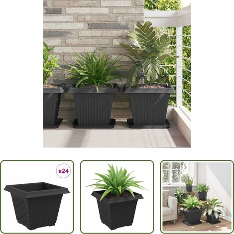 Pot à fleurs extérieur - Pot de Fleurs Carré 24 pcs Noir 38 x 38 x 30 cm Plastique (1/5)