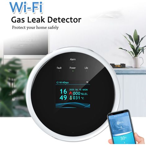 SJLERST Graffiti WIFI Alarme de gaz domestique, Détecteur de fuite de gaz de cuisine Électrovanne Alarme de gaz combustible (1/5)